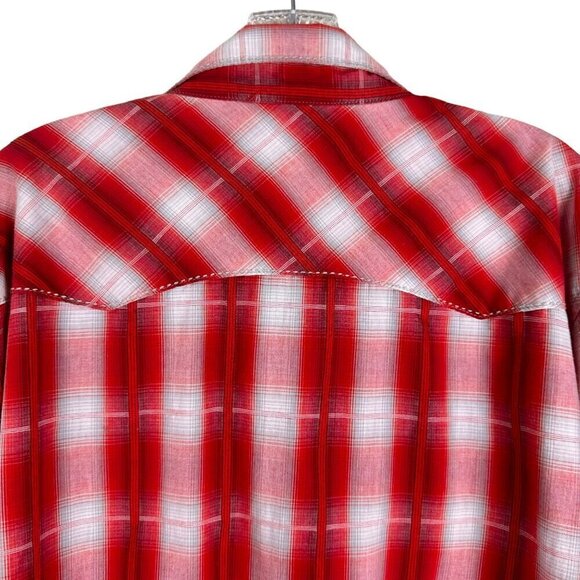 Wrangler Men's Long Sleeve Plaid Western Shirt Red And White Plaid Size XL - Picture 6 of 7